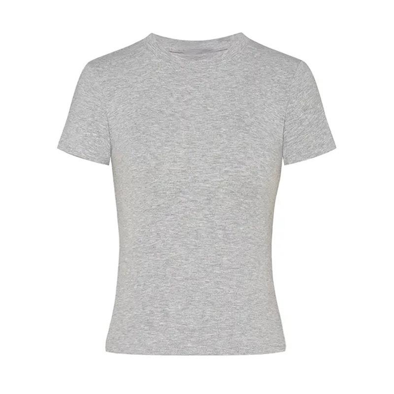 2025 Korean Style Slim Fit Solid Color Short Sleeve T-Shirt for Women