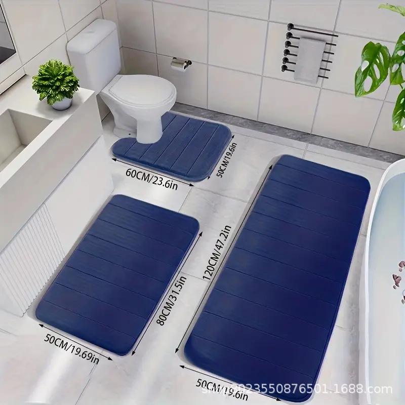 TEMU Quilted Bathroom Set: Non-slip, Water-absorbing Coral Fleece Toilet Mat and Floor Rug.