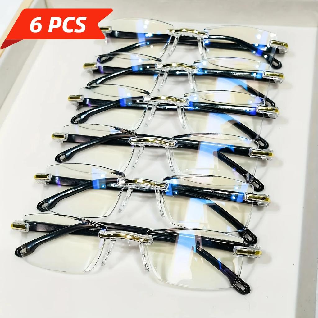 6Pcs Ultralight Reading Glasses Men Women Rimless Blue Light Blocking Computer Glasses Vintage Hd Lens Presbyopia Eyewear