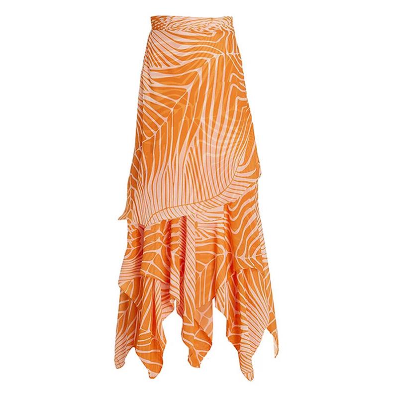 

Европейская и американская юбка миди с неровным подолом и принтом высокого класса - Повседневное пляжное платье для отпуска для женщин Small оранжевый