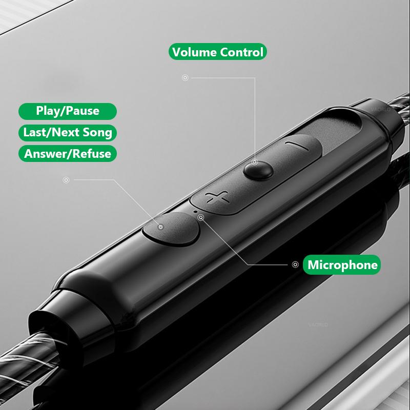 VAORLO 3,5 mm super bass ørepropper HD-mikrofon IPX7 vanntett hodesett Støyreduksjon Komfortable hodetelefoner