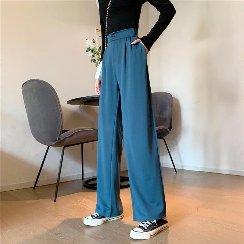 Korean Style Black Drapey High-Waisted Wide-Leg Suit Pants - 2024 Spring/Autumn