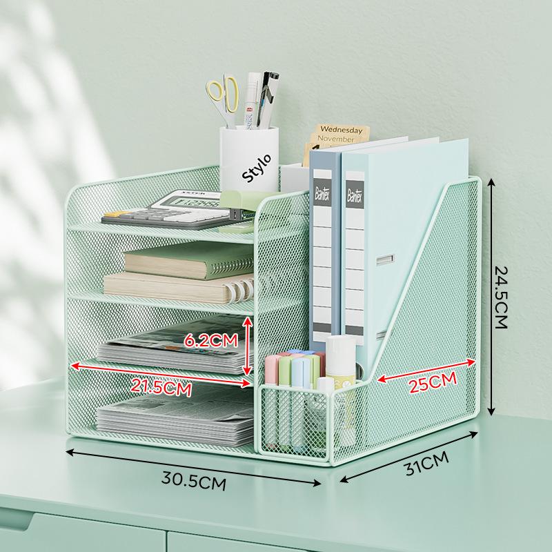 Schreibtisch-Organizer: Mehrzweck-Bücherregal & Aktenständer mit Buchstützen.