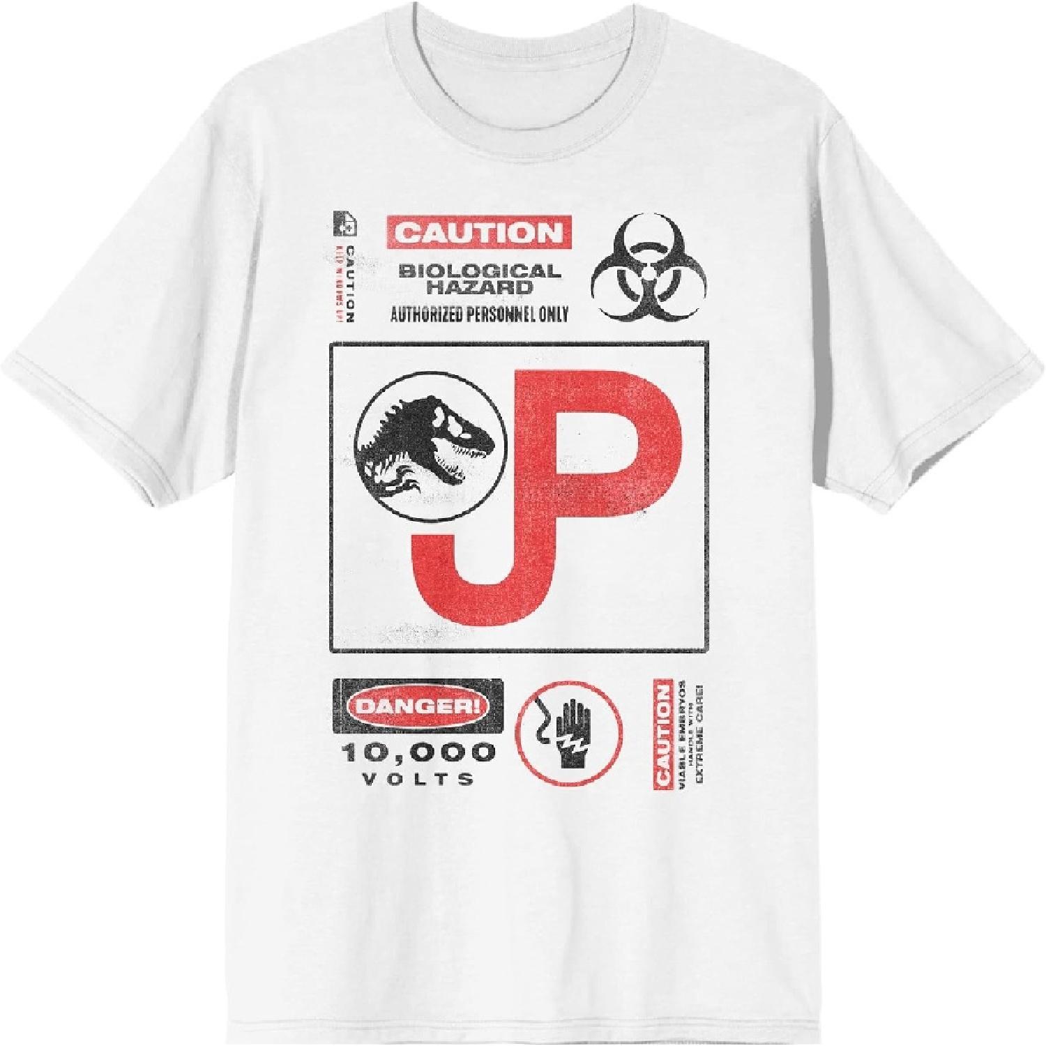 Парк Юрского периода Осторожно Биологическая опасность Мужская белая футболка с круглым вырезом и короткими рукавами S