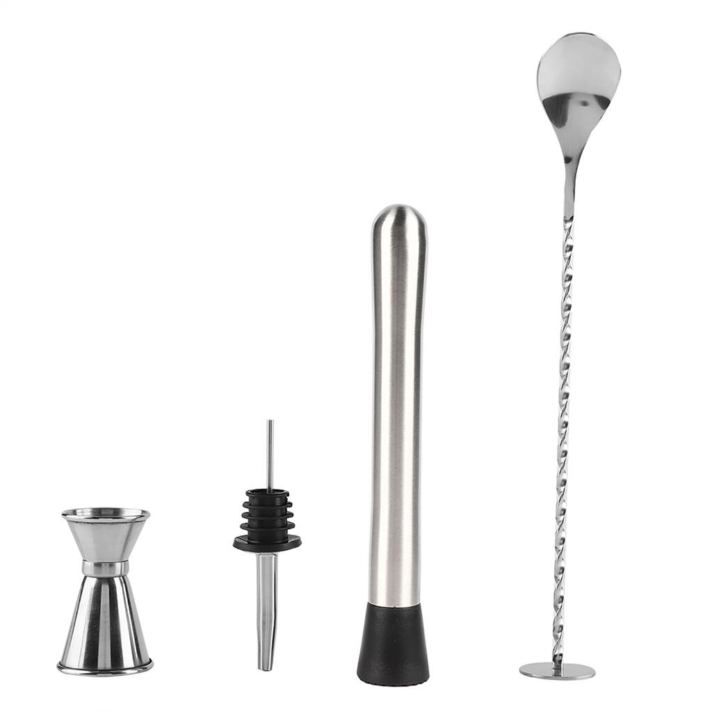 4pcs/ Set Durable Stainless Steel Drinking Cocktail Mixing Tool Set in Home Bar Party(A)