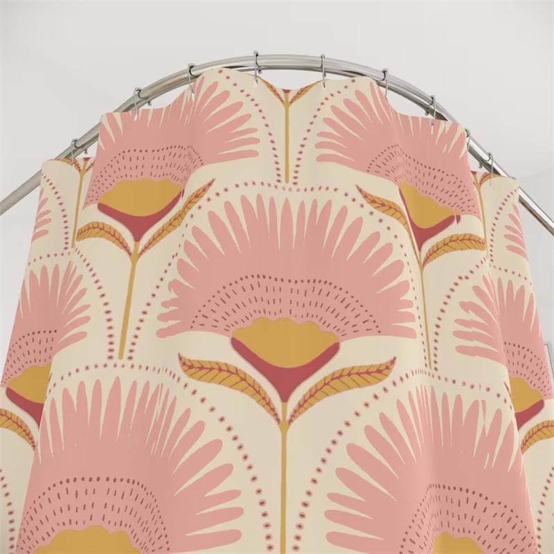 Art Deco Shower Curtain Vintage Bathroom Decor Yellow Pink Shower Curtain Art Floral Pattern Art Nouveau Bath Decor Gift