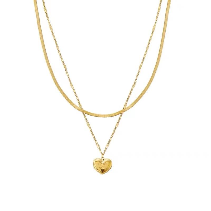 European and American Stainless steel Double-layer Gold Color Heart Pendant Neckchain For Women 2026 Fashion Jewelry Accessories