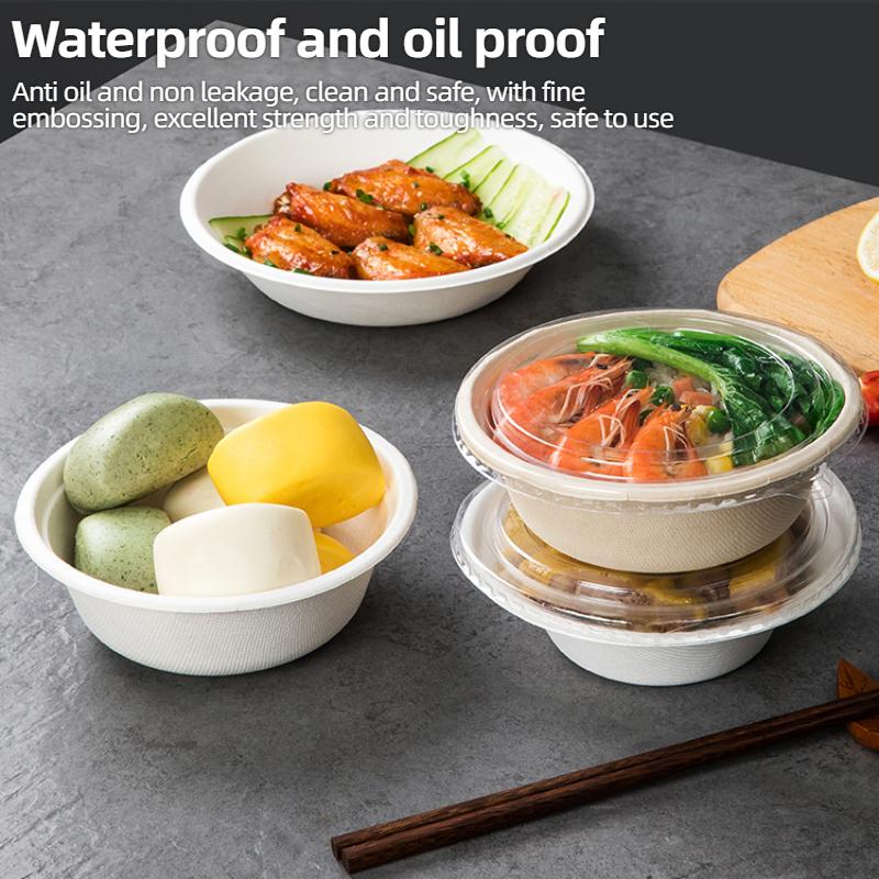 Disposable Paper Plate Bowl Cane Pulp Biodegradable BBQ Birthday Cake Bowl Hot Pot Dipping Bowl Disposable Kitchen Utensils