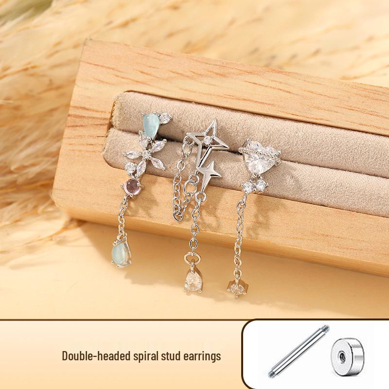 Korean Flower Teardrop Pendant Heart Star Titanium Steel Cartilage Stud Earrings