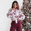 Ladies Spring Summer Lantern Sleeve Bandage Printed All Match Shirt Top