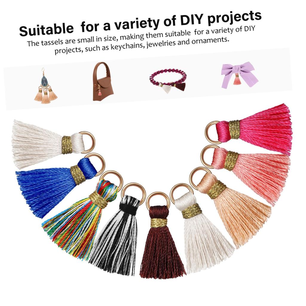 OUNONA 50-Piece Mini Tassel Set with Rings for Keychains, Handmade Charms, Fringe Parts, and Small Decorative Parts for Jewelry Making