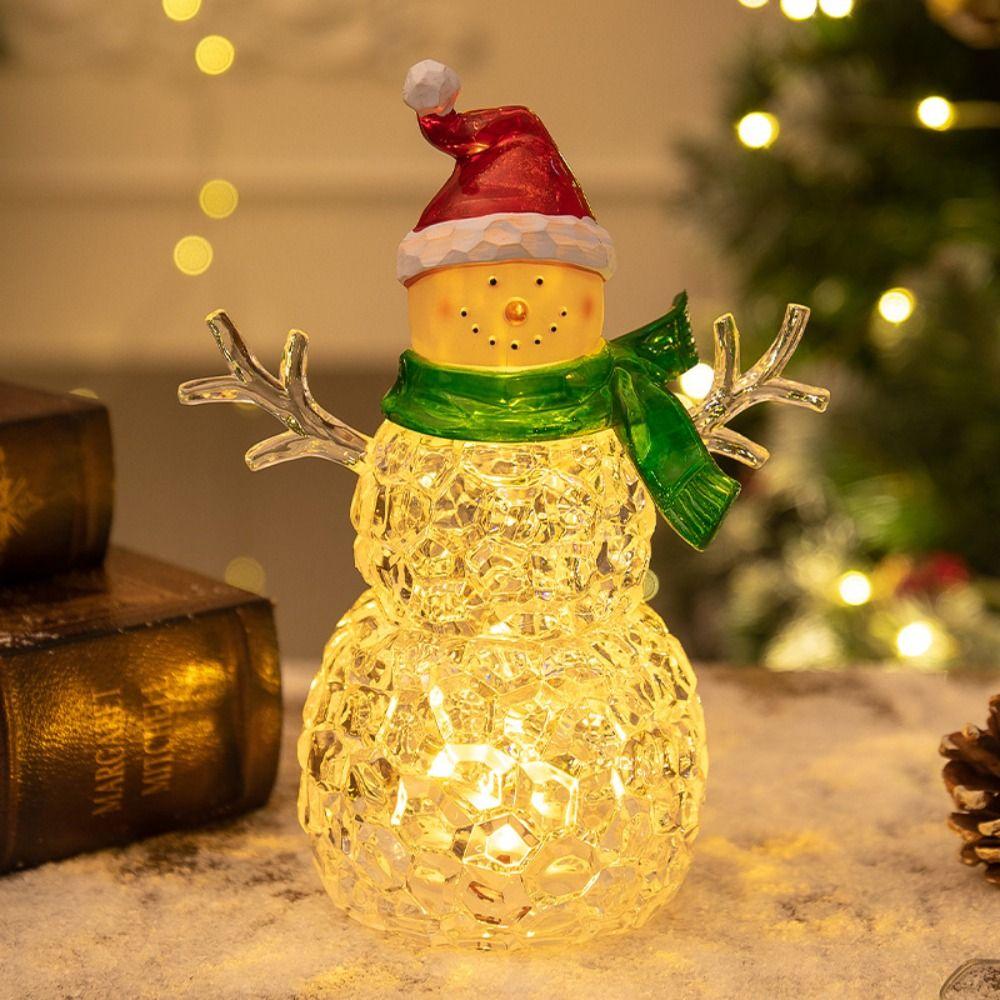 Handicraft Snowman Nightlight Cute Miniature Figurine Sculptures Glowing Snowman Statue  New Year