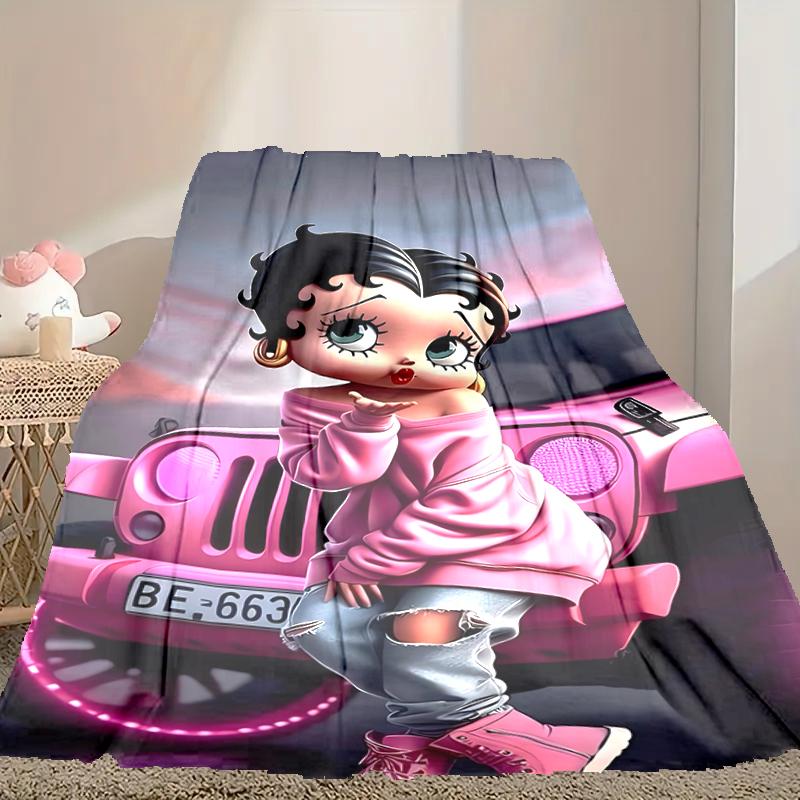 Betty Boop Pattern Blanket, Cozy Blanket for All-Season Comfort on Sofas, Beds, Office, Car, Camping and Travel