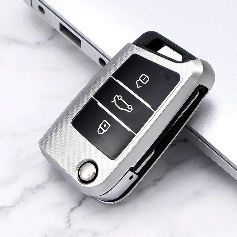 

Чехол для ключей автомобиля из ТПУ с карбоновым узором для VW Volkswagen Golf 7 MK7 Tiguan MK2 для SEAT Ateca Leon FR2 Ibiza для Skoda Octavia A7 серебряный