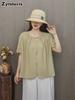 Summer New Modal Cotton Linen Loose Oversized V-Neck Sweatshirt Shirt Women's T-Shirt