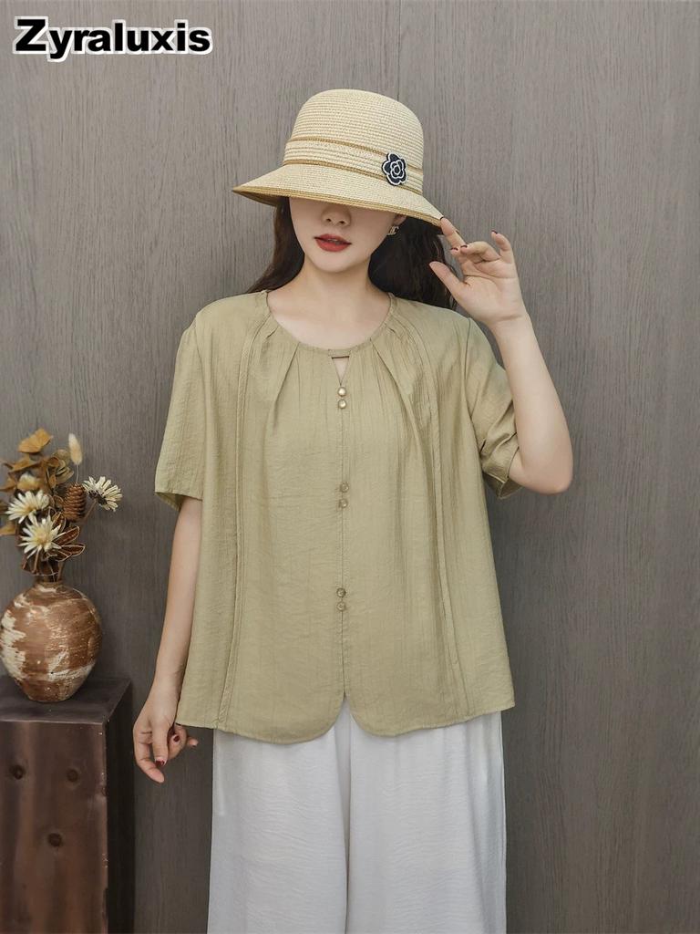 Summer New Modal Cotton Linen Loose Oversized V-Neck Sweatshirt Shirt Women's T-Shirt