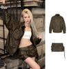 Clearance: Washed Distressed Biker Leather Jacket and Mini Skirt Set for Women