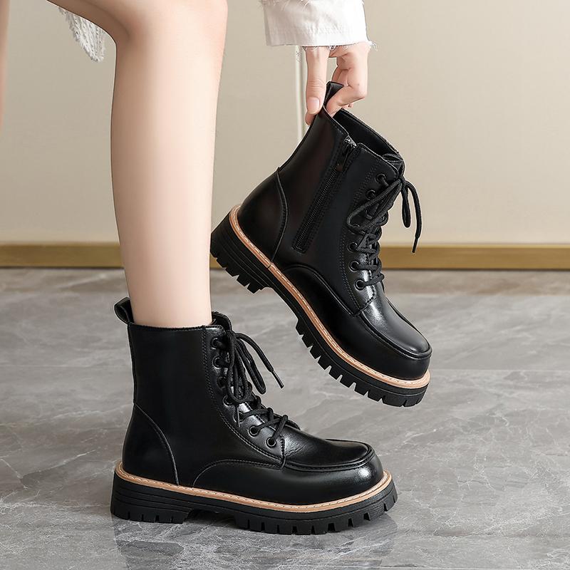 Women’s Winter Boots Casual Short Motorcycle Boots Street Style Black Warm Ankle Boots Plus Size