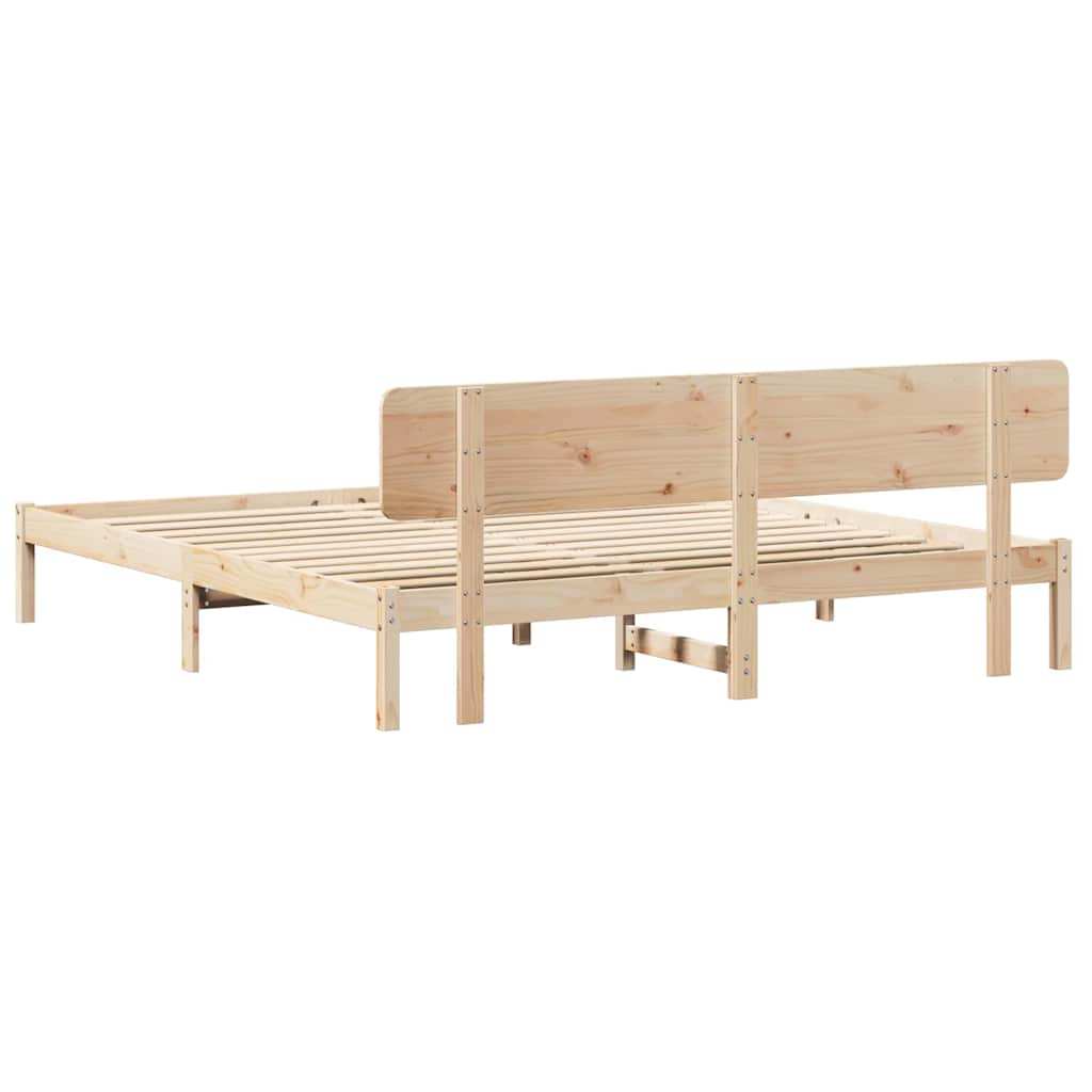 Natural Wooden Bed Frame with Headboard 180 X 200 Cm Solid Pine Wood