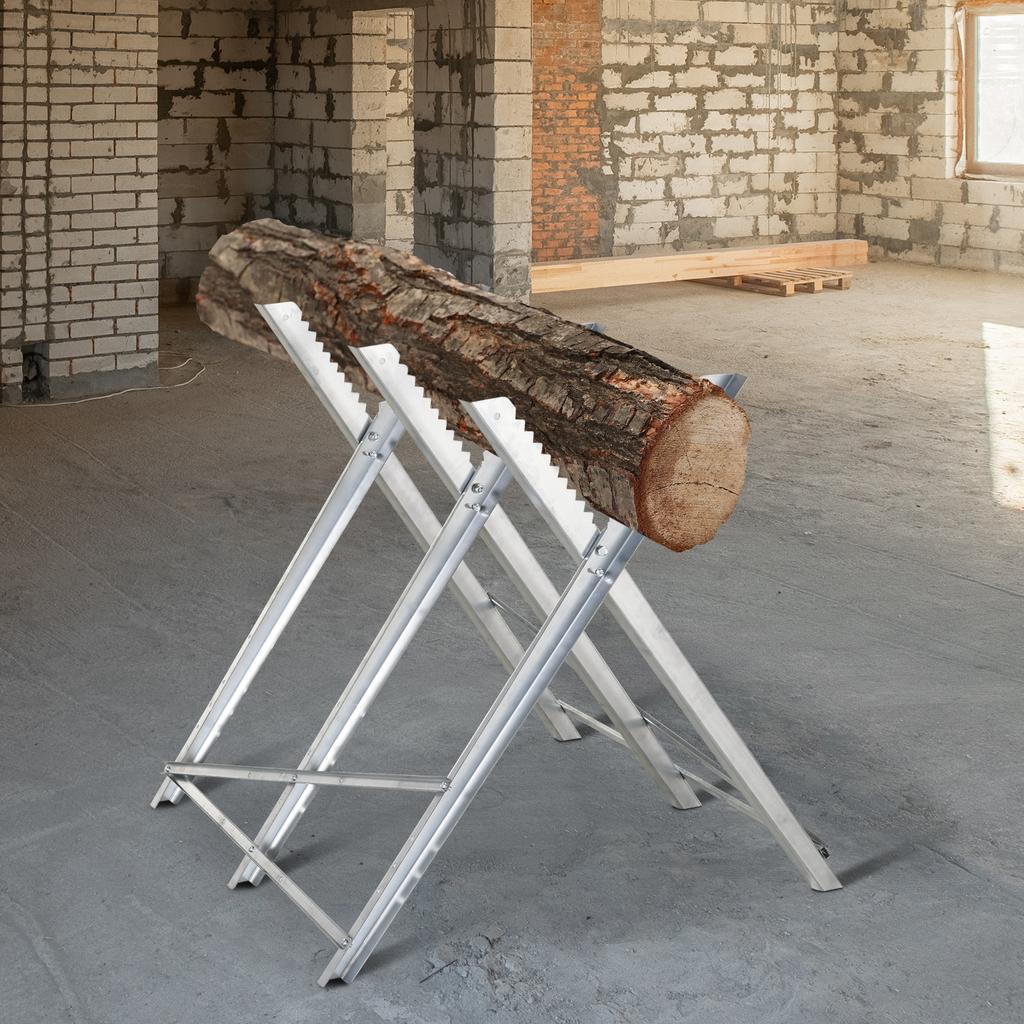 Portable Sawhorse Heavy Duty Steel Adjustable Work Support, Foldable Sawhorse Stand 100 kg Weight Capacity, Silver Tone