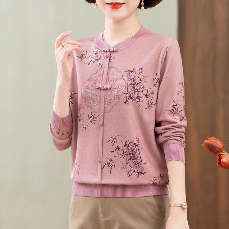 Mom Early Autumn Thin Knitted Sweater Top Medium and Old Sweater Grandma Autumn Top