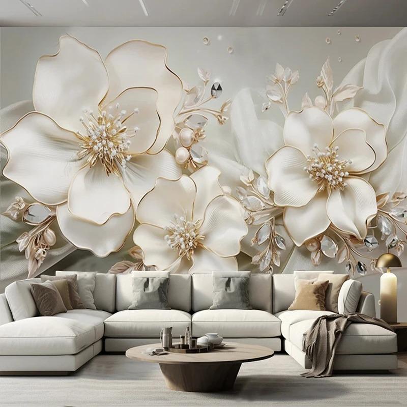 Light Luxury 3d Wallpaper Beautiful Jewelry Flower Relief Wall Murals Living Room Tv Sofa Bedroom Home Decor Mural