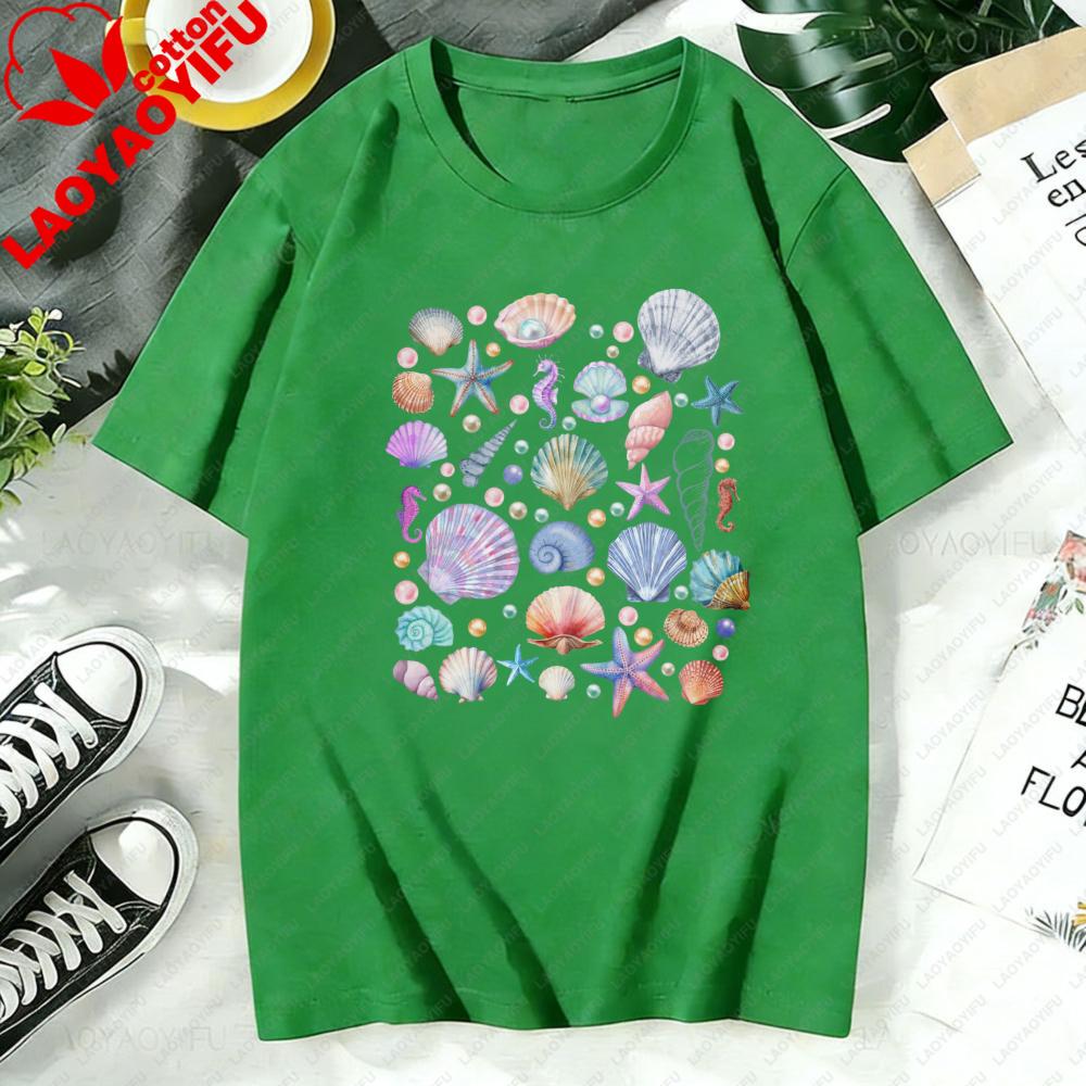 Seashell Pattern Unisex Tshirt Casual Fashion Summer Cotton Short Sleeve Oneck Hot Sale Tops Beach Vacation Clothing Gift Tee