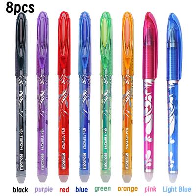 8 Pcs 0.5mm Erasable Pen Refill Set 8 Color Ink Gel Pen Rod Washable Handle School&Office Writing Stationery Gel Ink Pen