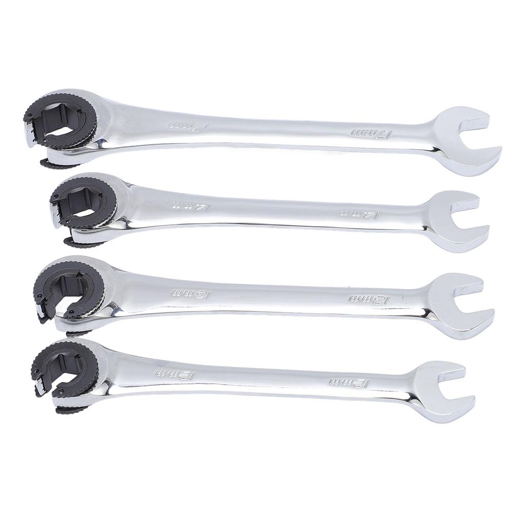 4Pcs Ratcheting Wrench Set 1017mm Metric Open Flex Head Open End Adjustable for Fuel Brake Air