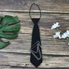Japanese Gothic Black Neck Tie with Metal Chain Tassel School Student Pre-Tied Adjustable Necktie for Uniforms