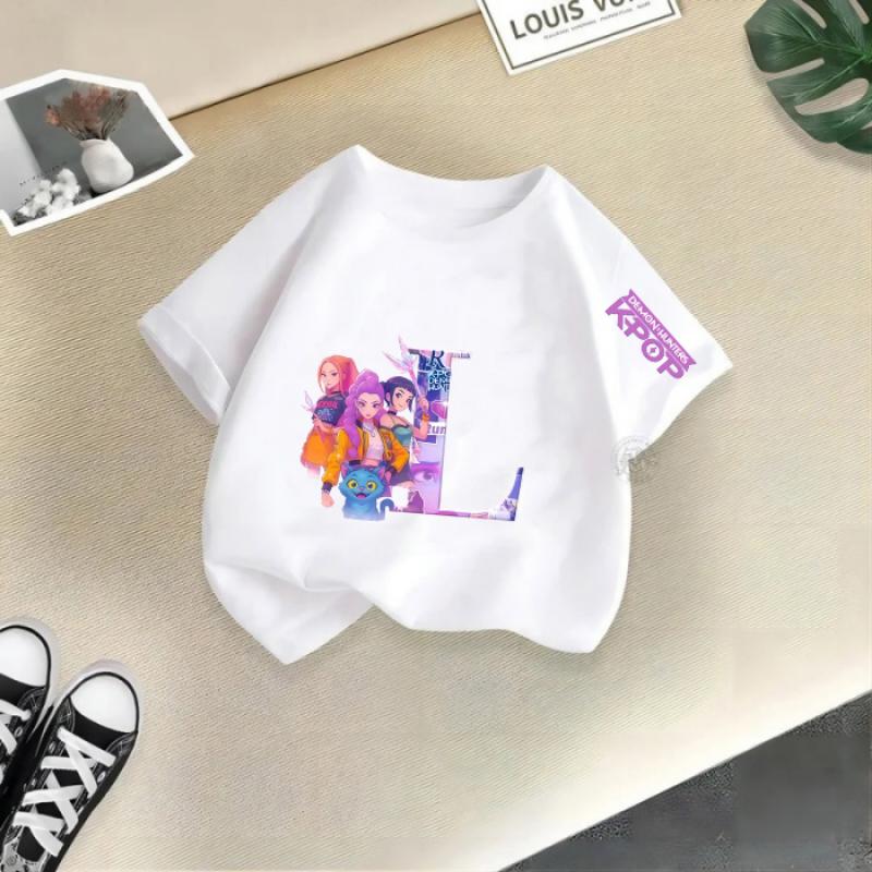 2026 Kpop Demon Hunters Child Short Sleeve Kpop Demon Hunters Tee Harajuku Casual Fashion T-shirts for Boys and Girls