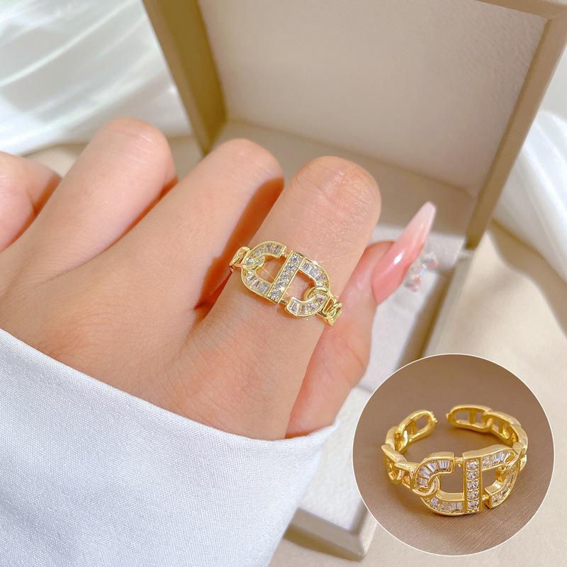 Design Wind Geometric Diamond Bead Ring Women'S Cold Wind Open Ring