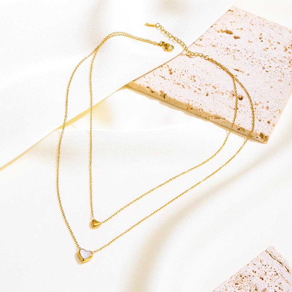 Heart Layered Necklace Stainless Steel Gold Color Pendant Necklaces Women Minimalism Style Jewelry Accessories Collar Chain