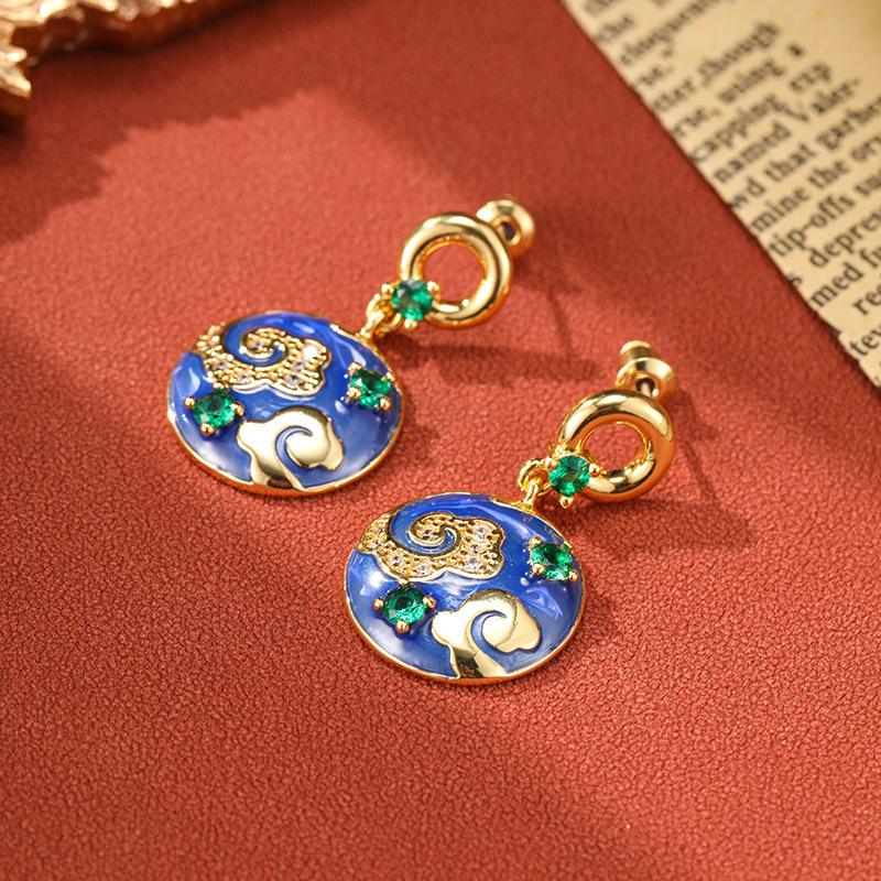 

Изысканные и Модные Женские Серьги Легкой Роскоши Винтажные Эмалевые Серьги в Древнем Стиле с Капающей Глазурью Новые Китайские Серьги