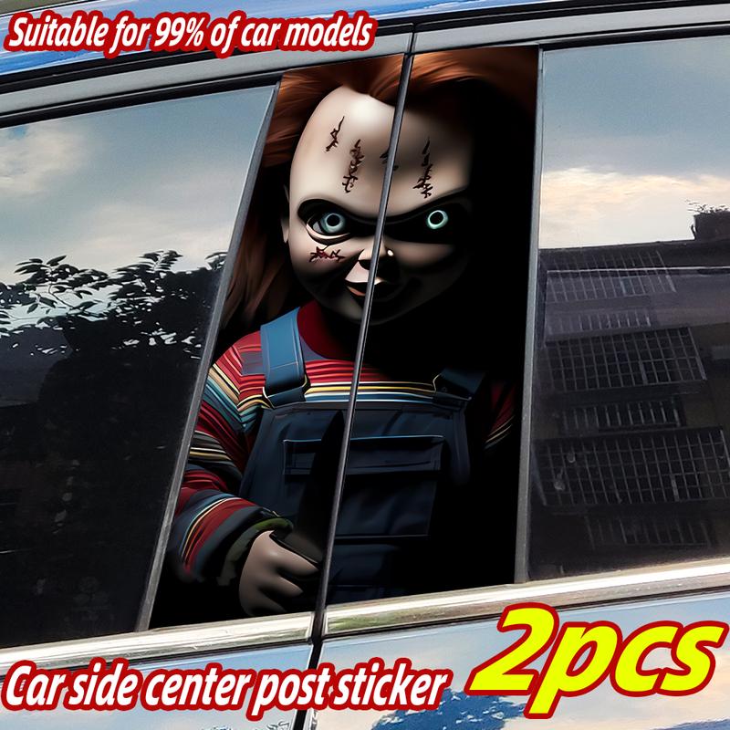 Horror Ghost Doll Car Sticker Auto B-pillar Car Center Column Decor Cover Scratches Waterproof Sunscreen Vinyl Decal Accessories