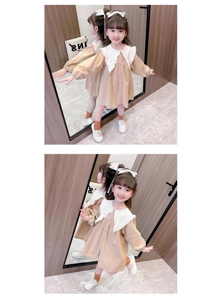 Spring Collection: Girls' Long-Sleeve Plaid Princess Dress In Cotton Linen.