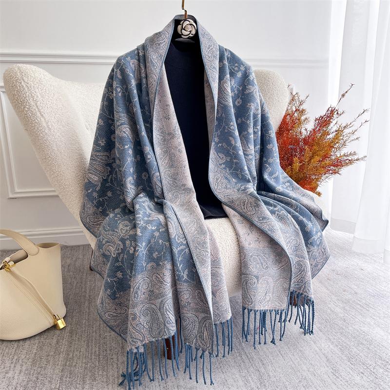 Autumn Winter Jacquard Scarf for Women Pashmina Shawls and Wraps Cashmere Blanket Warm Thick Stoles Lady Outdoor Bufanda