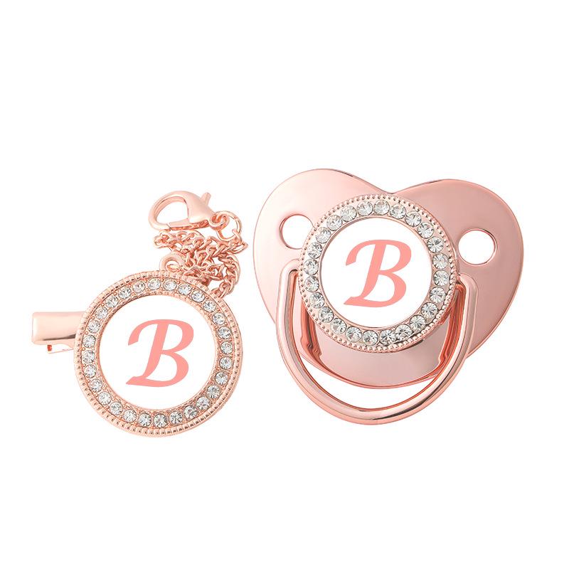 Rose Gold Alphabet Baby Pacifier with Dust Cover