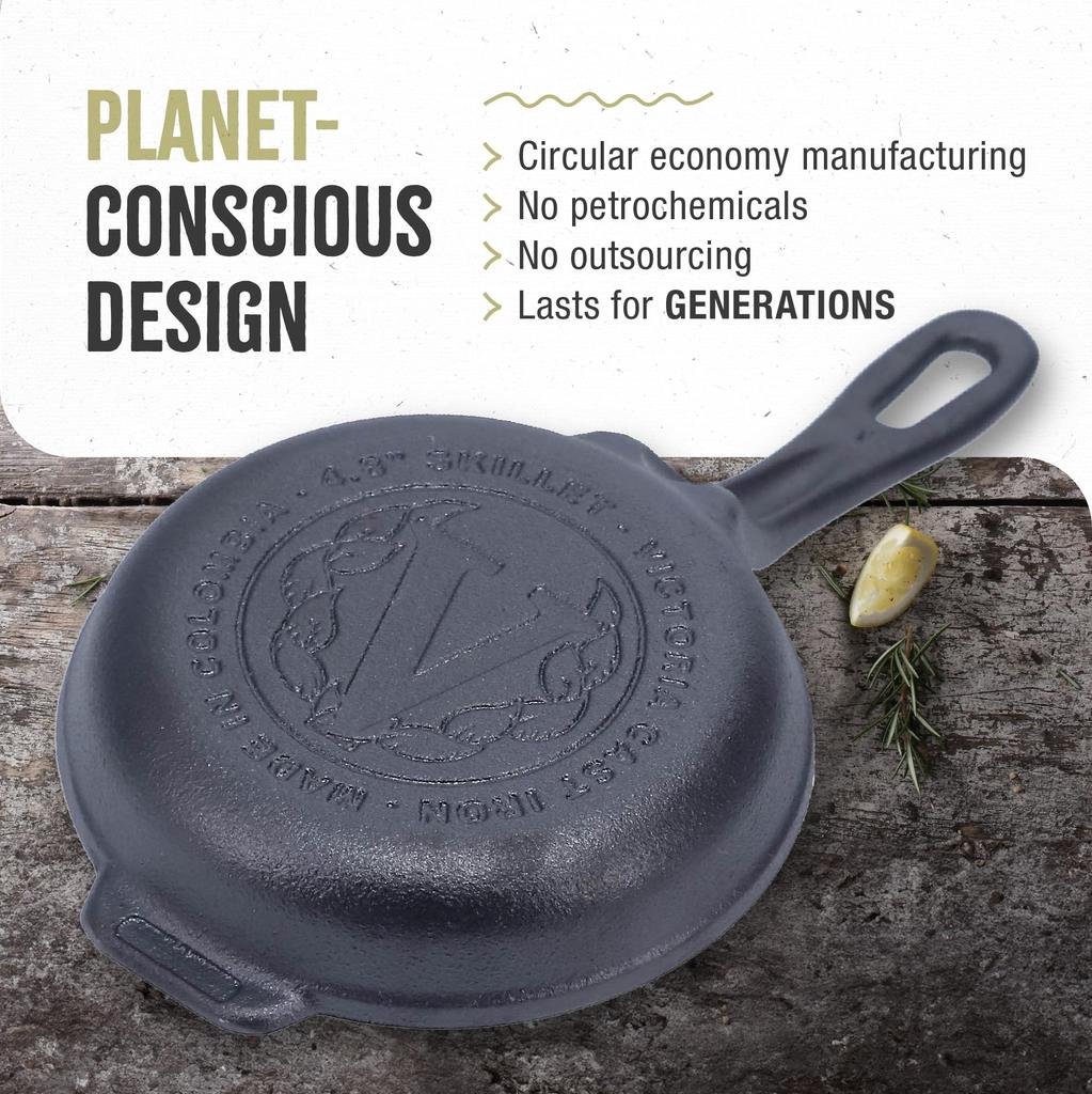 VICTORIA Cast Iron Skillet 4.8 Inch 12.3cm SKL204, Pre-Seasoned Long Handle Mini Frying Pan Made in Colombia