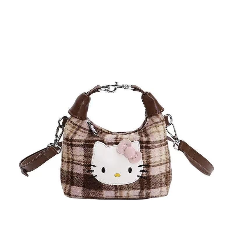 Style Hello Kitty Crossbody Bag For Women And Men With Plaid Pattern And Pusoft Material