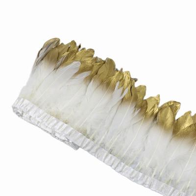 1 Yard Gouden Gedoopt Ganzenveer Randen Witte Pluimen Lint Franje Voor Handwerk Bruidsjurk Decoratie Accessoires Knutsel