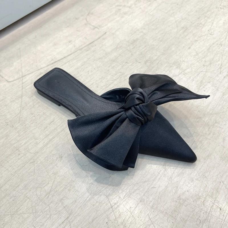 

2025 Новые летние лаконичные женские шлепанцы с острым носком, модные балетки с бантом-бабочкой, вечерние мюли, обувь-слайды 39