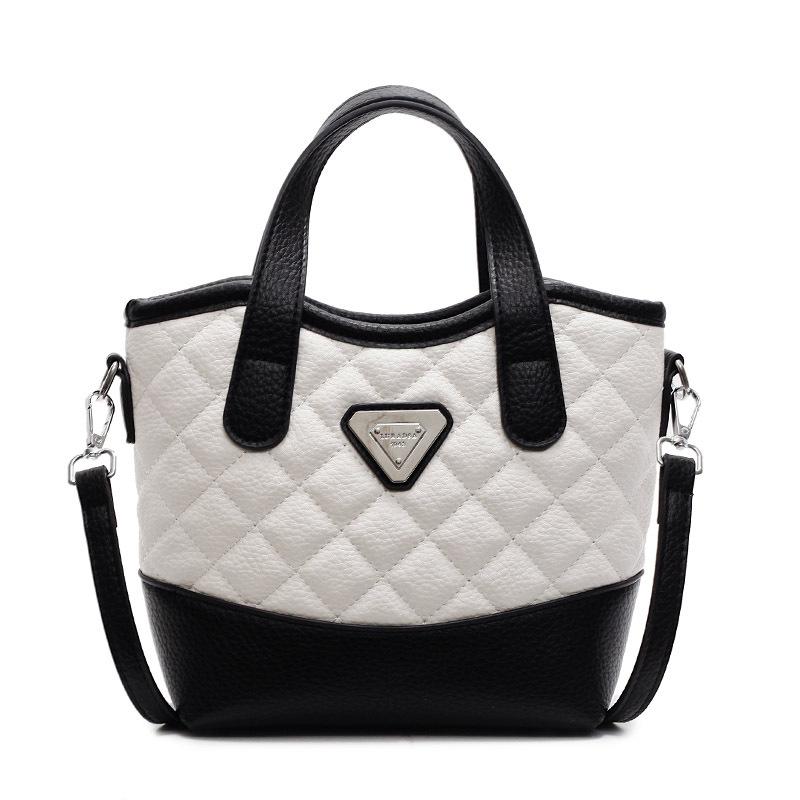 

This year s popular and fashionable lychee pattern texture portable bucket bag contrasting color diamond casual versatile commuter messenger bag woman