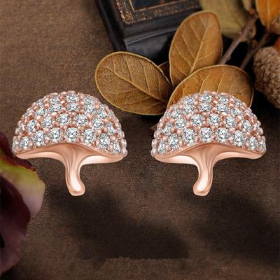S925 Sterling Silver Rose Gold Bright Mushroom Zircon Stud Earrings European and American Ladies Fashion Jewelry Couple Gift