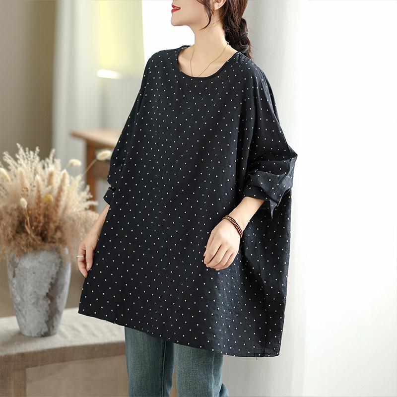 

DIMANAF Большой размер 2025 Осень Новая футболка Женская Оверсайз Принт Свободная Повседневная Круглый вырез Топы Футболки Рубашки one size темно-синий