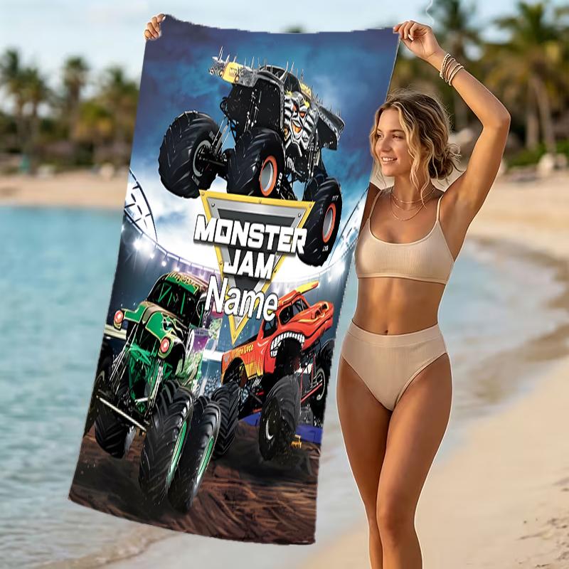 Customizable personalized beach towels Monster Jam themed designs.Suitable for the beach, yoga, sports;ideal as beach accessories