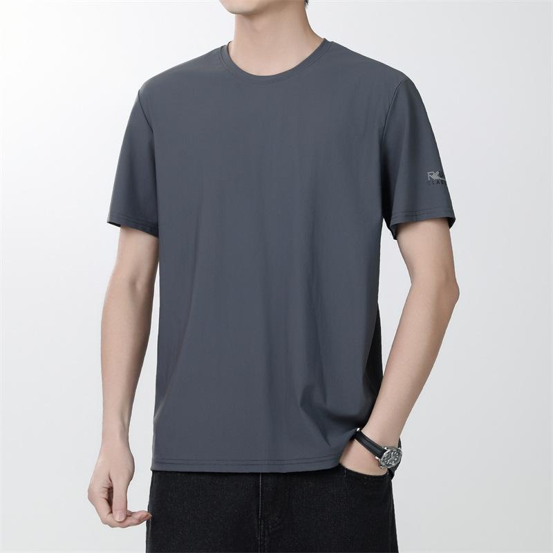 Men's Round Neck Ice Silk T-shirt, Quick Drying Short Sleeved Loose Plus Size Sports T-shirt, Men's Clothing