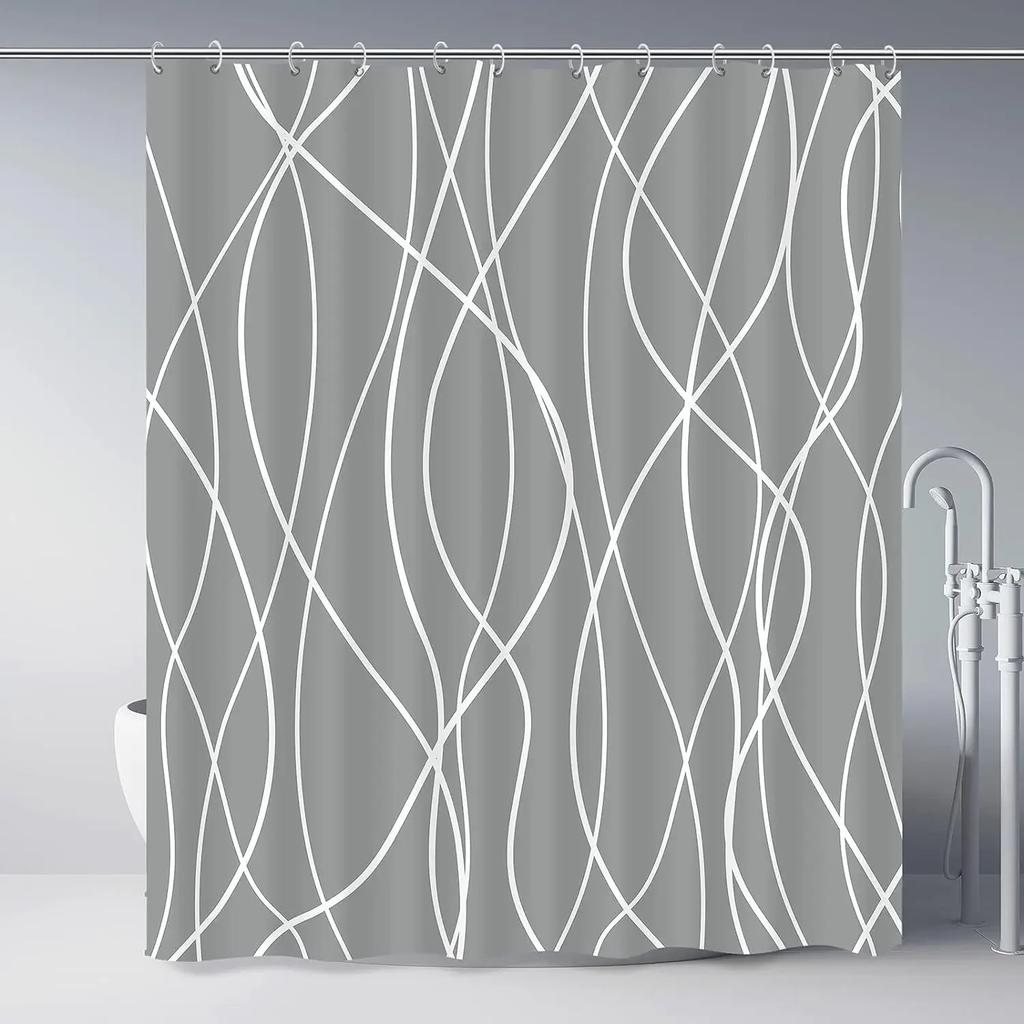 Unframed Modern Black And White Striped Corrugated Fabric Bathroom Shower Curtain, Gradient Stripe, Bathroom Decorative Showe
