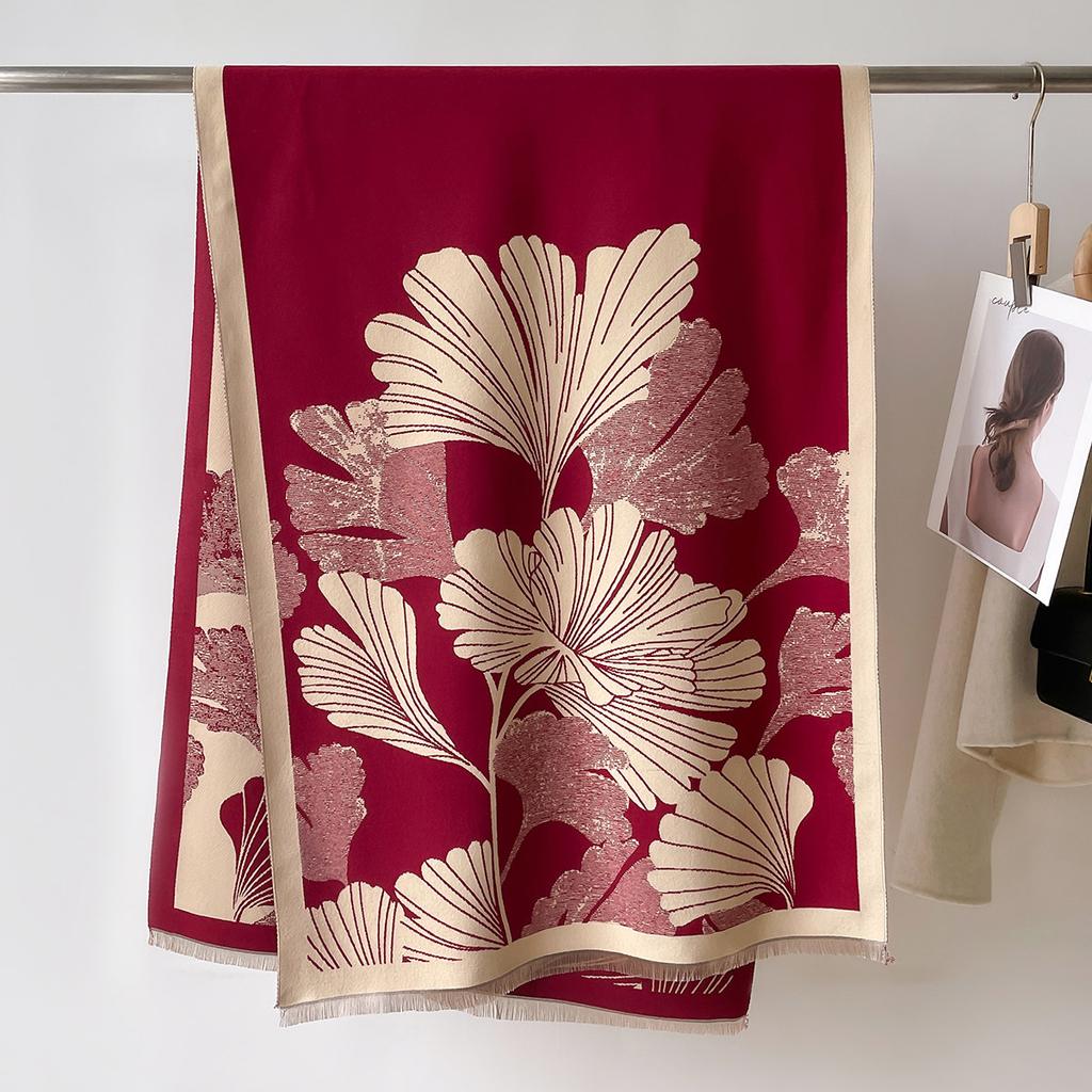 Doppelseitiger Kaschmirschal Damen Mode Pashmina Schal Winter Wickeltuch Blumendesign Warme Kopftücher Damen Halstuch