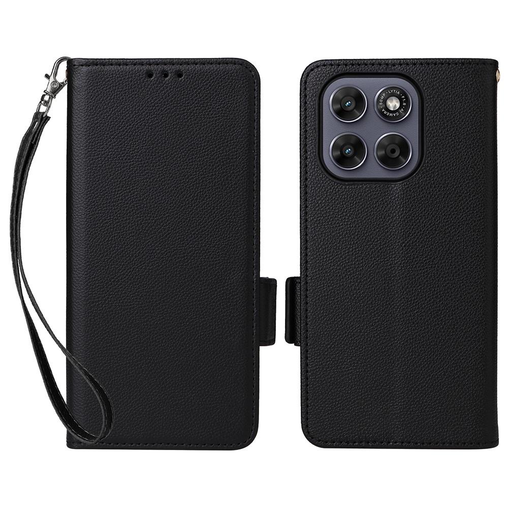 Portemonnaie-Hülle für Moto G67 5G - Leder/PU, Schwarz, Mit Lanyard